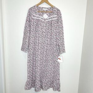 Eileen West Nightgown Midi Long Sleeve Womens XS White Pink Floral